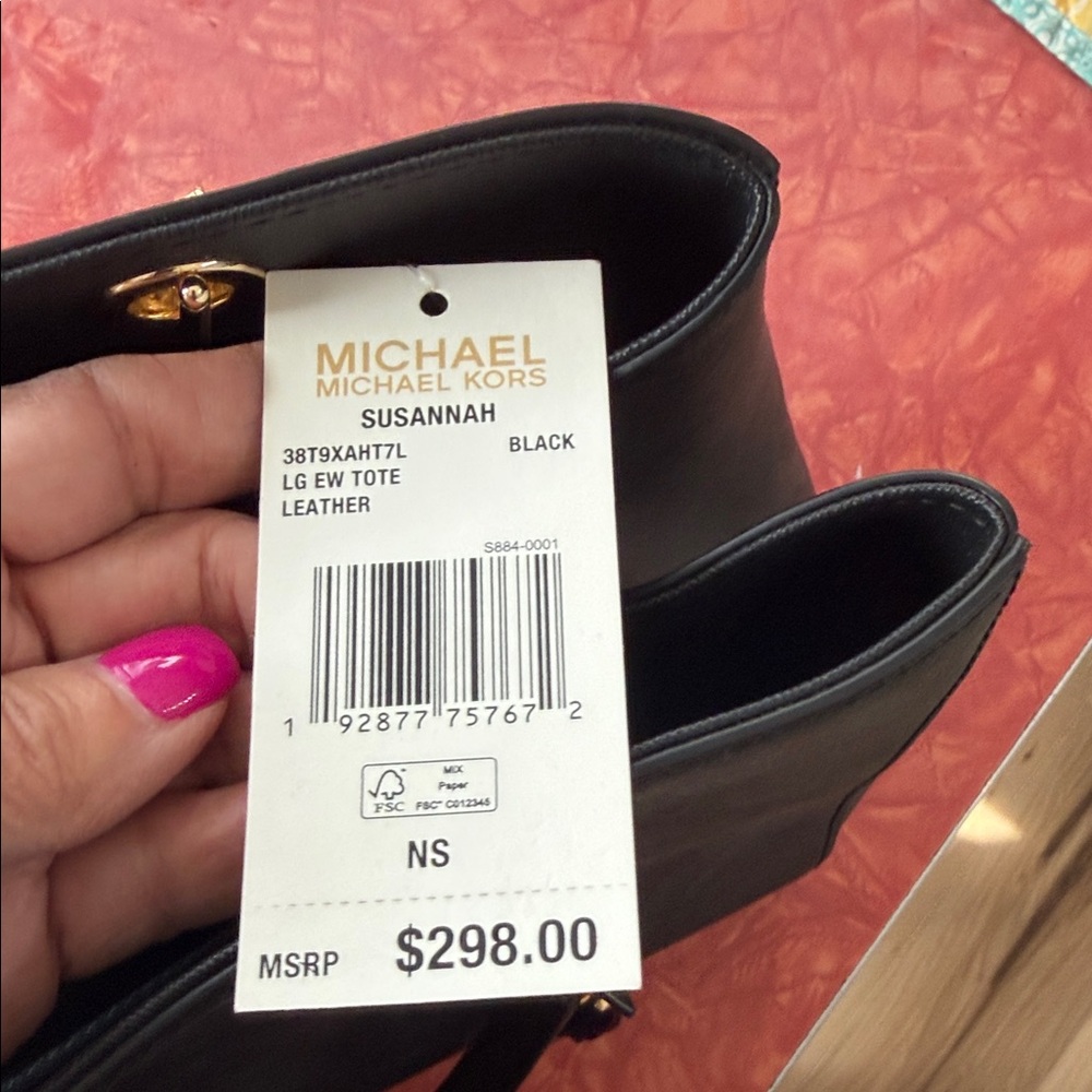 Michael Kors Black Leather Tote with Gold Chain Straps - Picture 3 of 11